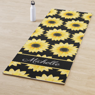 Yellow Black Sunflower Watercolor Pattern Custom  Yoga Mat