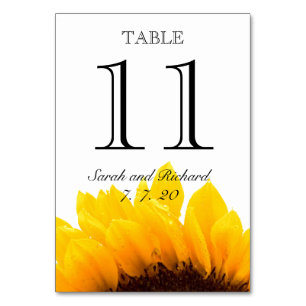 Yellow Black Sunflower Wedding Table Number Card