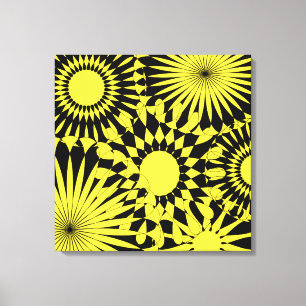 Yellow Black Sunshine Flowers Retro Canvas Print