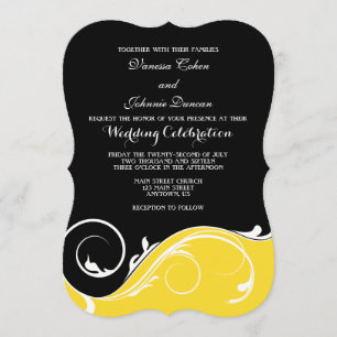 Yellow Black Swirl Bracket Wedding Invites