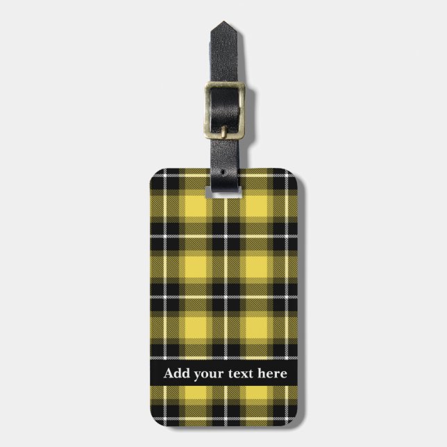 Yellow Black Tartan Plaid Personalised Luggage Tag (Front Vertical)