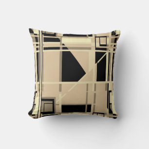Yellow Black Taupe Rich Tan Abstract Labyrinth Cushion
