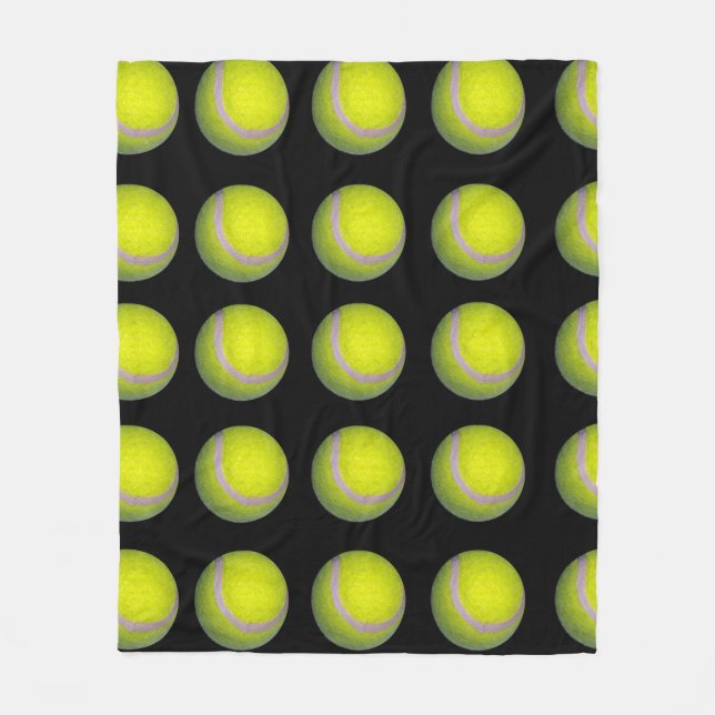 Yellow Black Tennis Ball Pattern, Fleece Blanket (Front)