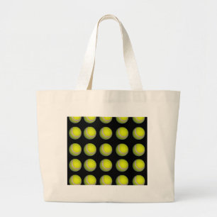 Yellow Black Tennis Ball Pattern, Large Tote Bag