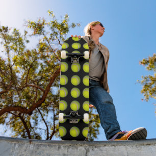 Yellow Black Tennis Ball Pattern, Skateboard