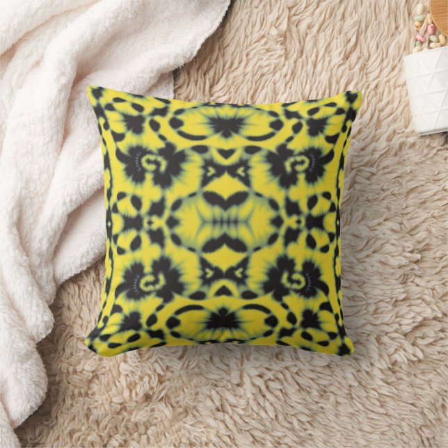 Yellow Black Tie Dye Cushion (Blanket)