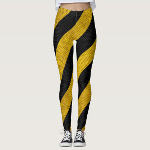 Yellow Black Traffic Caution Stripes Leggings