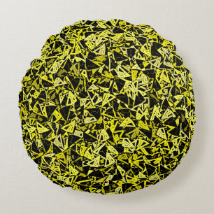 Yellow Black Triangle Seamless Pattern Round Cushion