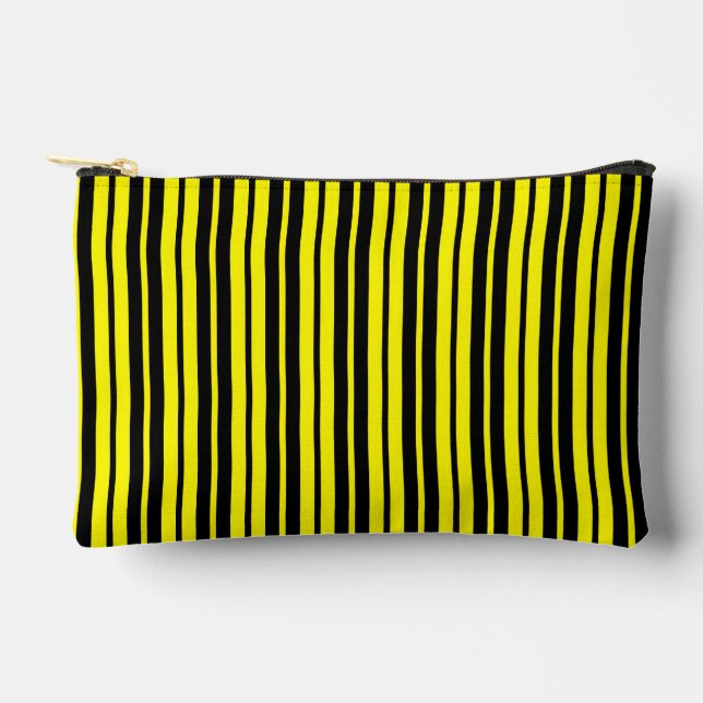 Yellow Black Vertical Stripes Pattern Accessory Pouch (Front)