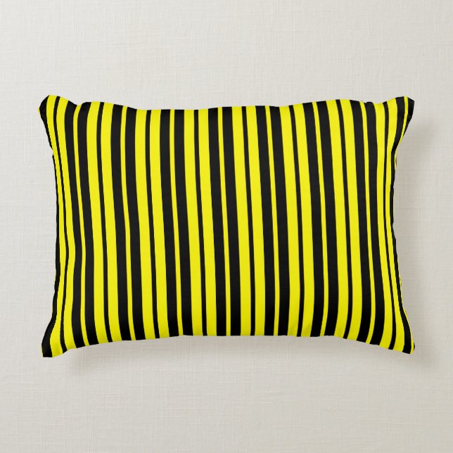Yellow Black Vertical Stripes Pattern Decorative Cushion (Front)