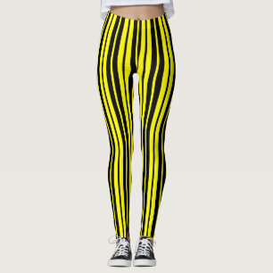 Yellow Black Vertical Stripes Pattern Leggings