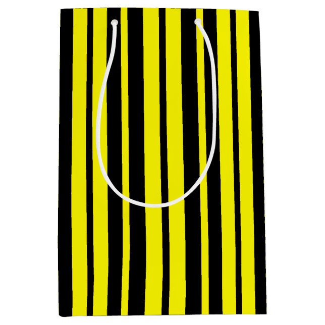 Yellow Black Vertical Stripes Pattern Medium Gift Bag (Front)