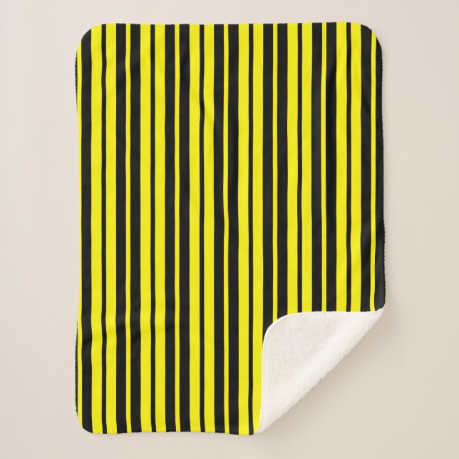 Yellow Black Vertical Stripes Pattern Sherpa Blanket (Front)