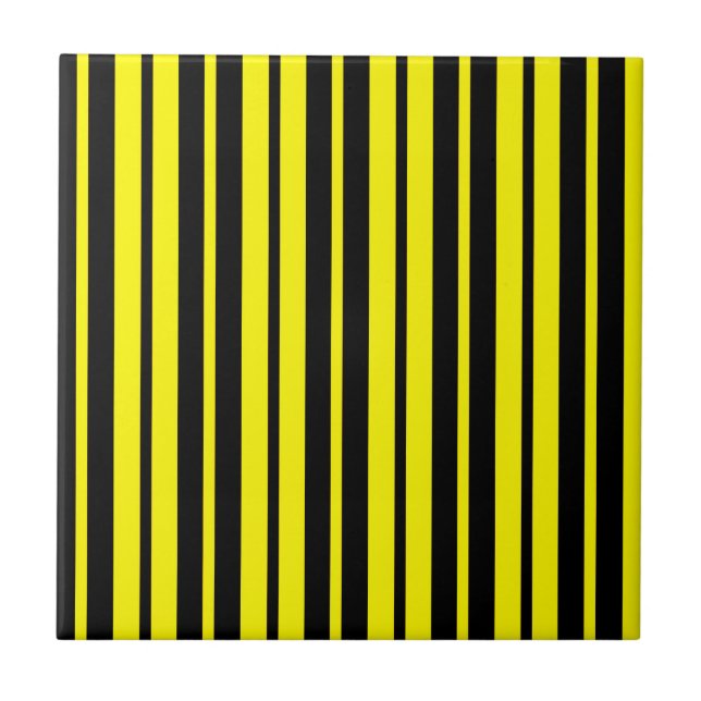 Yellow Black Vertical Stripes Pattern Tile (Front)