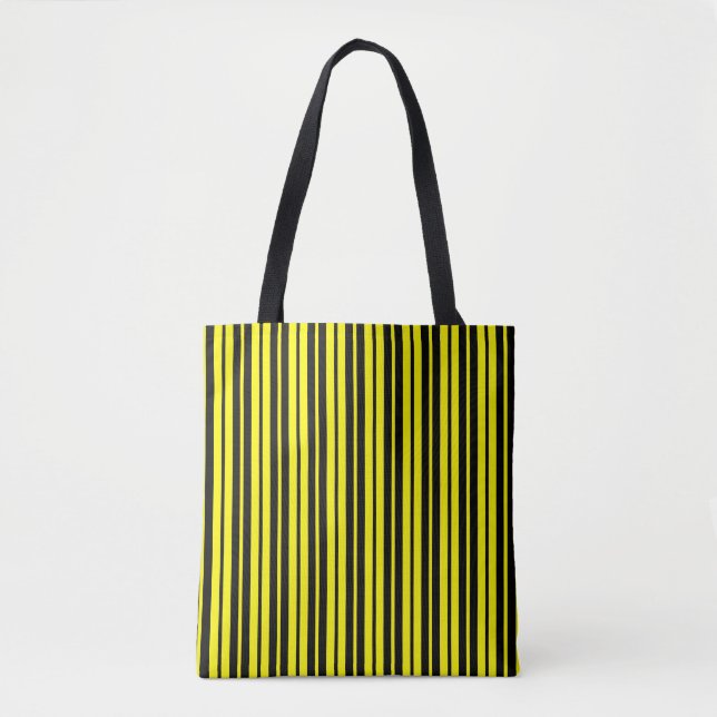 Yellow Black Vertical Stripes Pattern Tote Bag (Front)