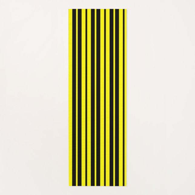 Yellow Black Vertical Stripes Pattern Yoga Mat (Front)