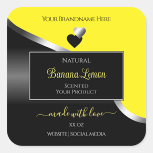 Yellow Black Wavy Silver Cute Hearts Product Label