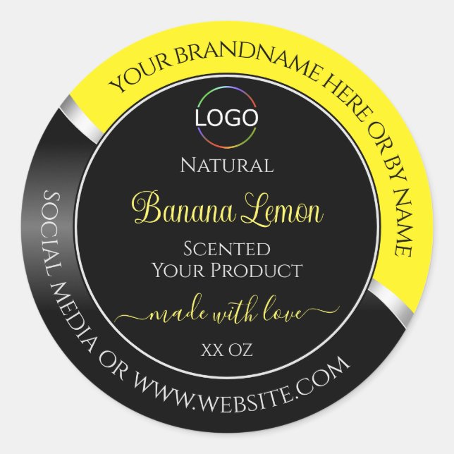 Yellow Black Wavy Silver with Logo Product Labels (Front)