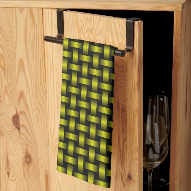Yellow Black Weave Pattern Tea Towel (Thirds Fold)