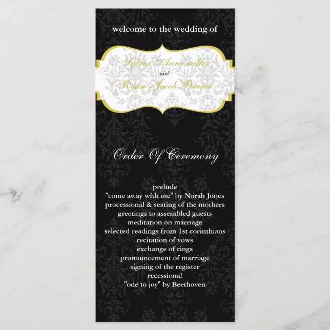yellow black Wedding program Programme (Front)