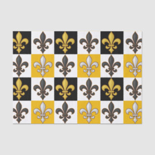 Yellow Black White Checkered Fleur-de-lis Design  Tissue Paper