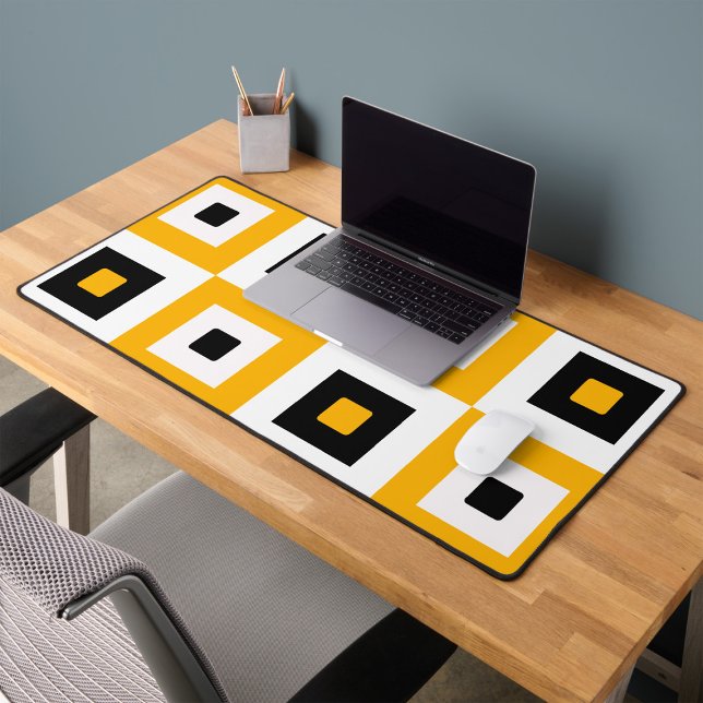 Yellow Black White Checkered Squares Pattern Desk Mat (Creator Uploaded)