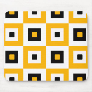 Yellow Black White Checkered Squares Pattern Mouse Mat