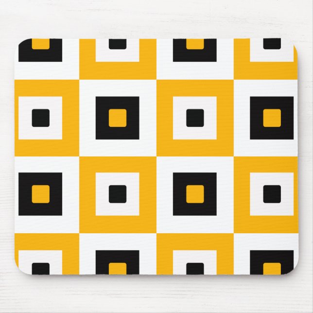 Yellow Black White Checkered Squares Pattern Mouse Mat (Front)