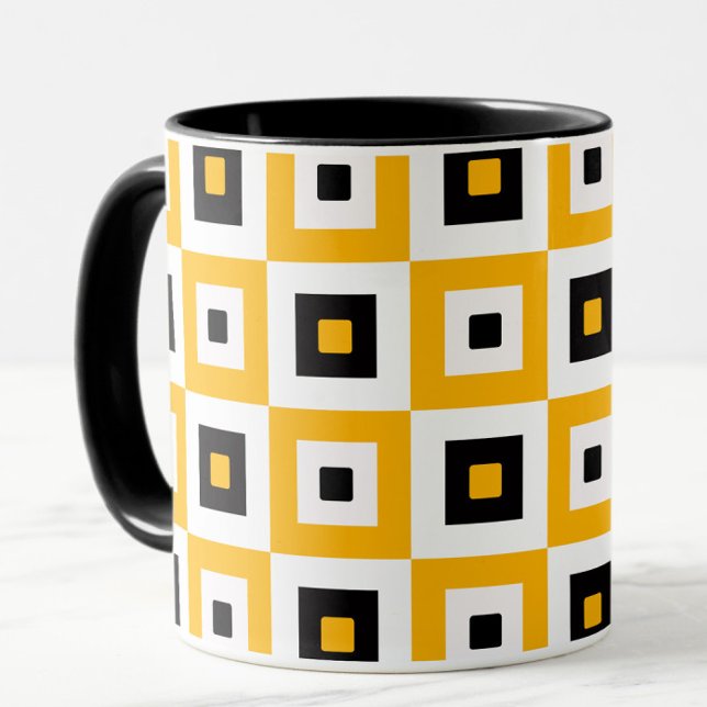 Yellow Black White Checkered Squares Pattern Mug (Creator Uploaded)