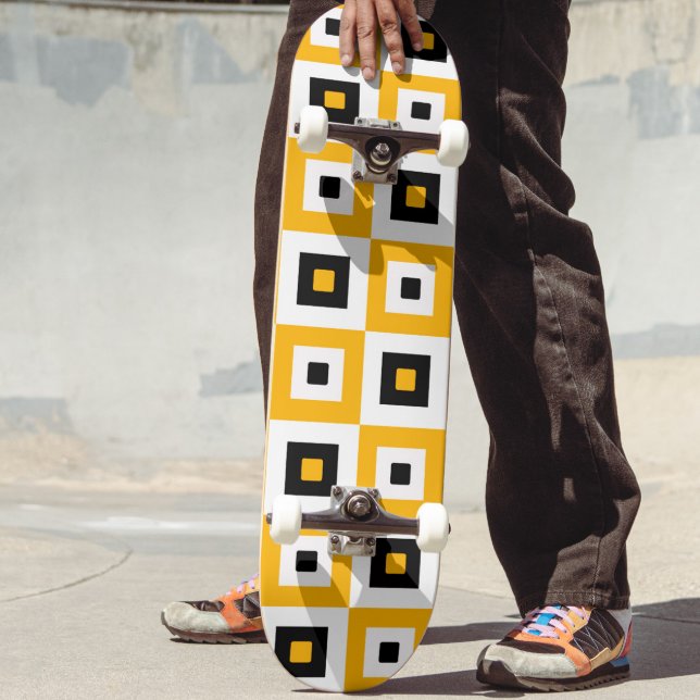 Yellow Black White Checkered Squares Pattern Skateboard (Creator Uploaded)