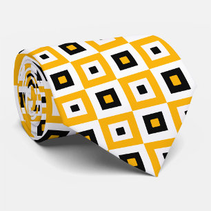 Yellow Black White Checkered Squares Pattern Tie