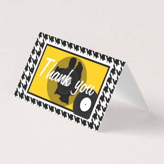 Yellow, black & white chequered 1950s theme thank (Front)