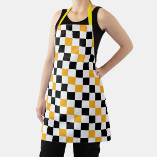 Yellow Black White Chequered Pattern Design  Apron