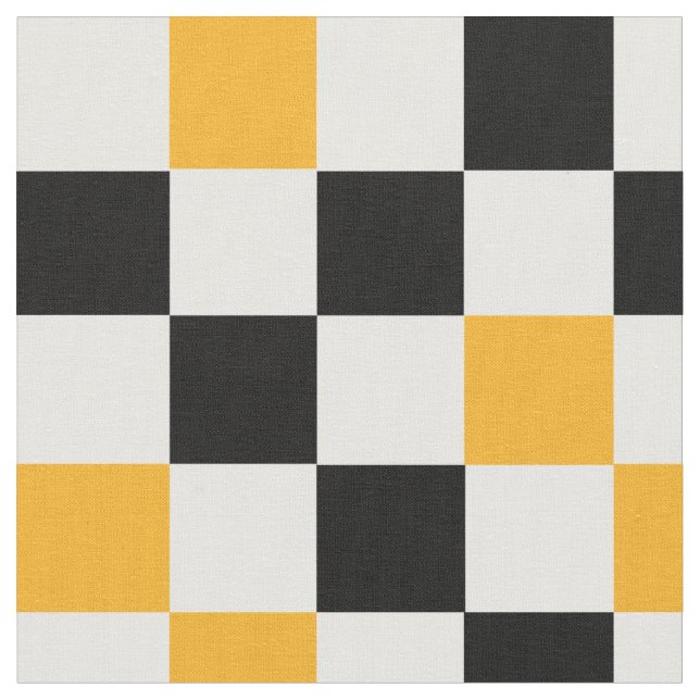 Yellow Black White Chequered Pattern Design  Fabric (Close Up)