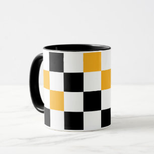 Yellow Black White Chequered Pattern Design  Mug