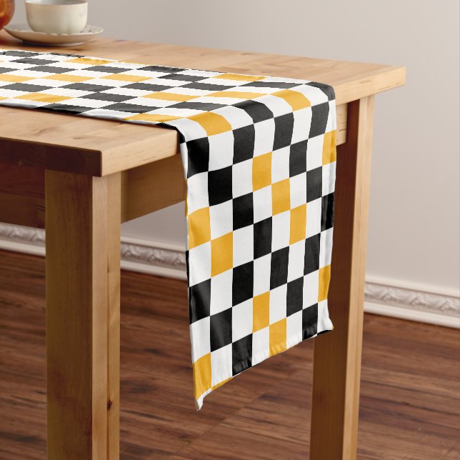 Yellow Black White Chequered Pattern Design  Short Table Runner (In Situ)