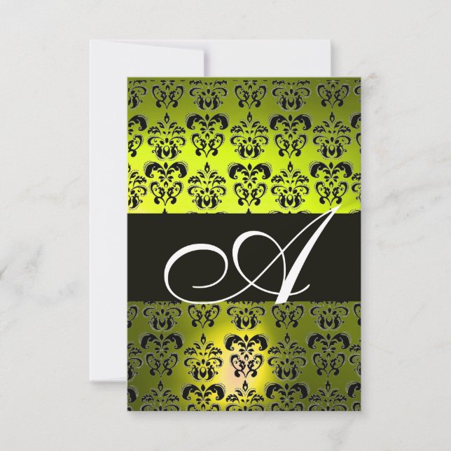 YELLOW  BLACK  WHITE DAMASK MONOGRAM INVITATION (Front)