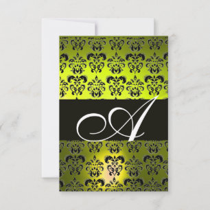 YELLOW  BLACK  WHITE DAMASK MONOGRAM INVITATION