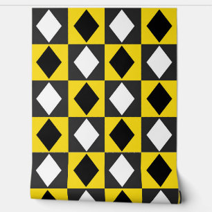Yellow Black White Diamond Rhombus Shape Wallpaper