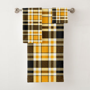 Yellow Black White Flannel Tartan Pattern Design  Bath Towel Set