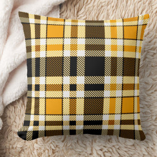 Yellow Black White Flannel Tartan Pattern Design  Cushion