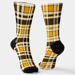 Yellow Black White Flannel Tartan Pattern Design Socks