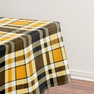 Yellow Black White Flannel Tartan Pattern Design Tablecloth