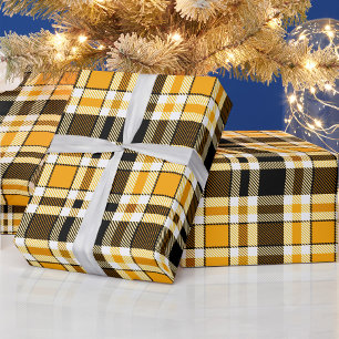 Yellow Black White Flannel Tartan Pattern Design  Wrapping Paper