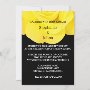 Yellow Black White Floral Rose Simple Wedding Invitation