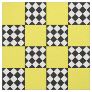 Yellow Black White Harlequin Square Shape Textile Fabric