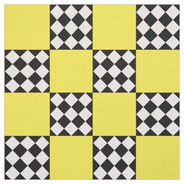 Yellow Black White Harlequin Square Shape Textile Fabric (Swatch)