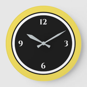 Yellow Black & White Minimalist Large Clock