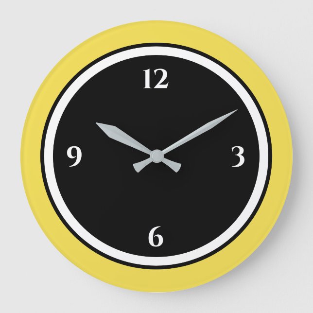 Yellow Black & White Minimalist Large Clock (Front)