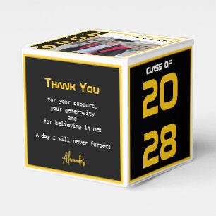 Yellow Black White Modern Graduation Photo Party Favour Box